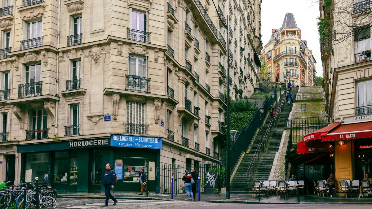 Montmartre, stairs of the Butte, village houses