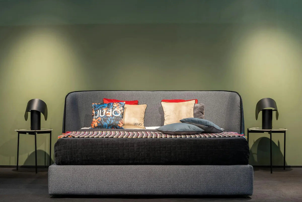 Headboard with black-framed poster, minimalism