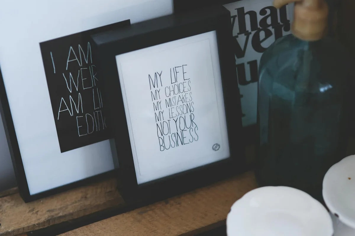 Study with matte black frame, clean graphic poster